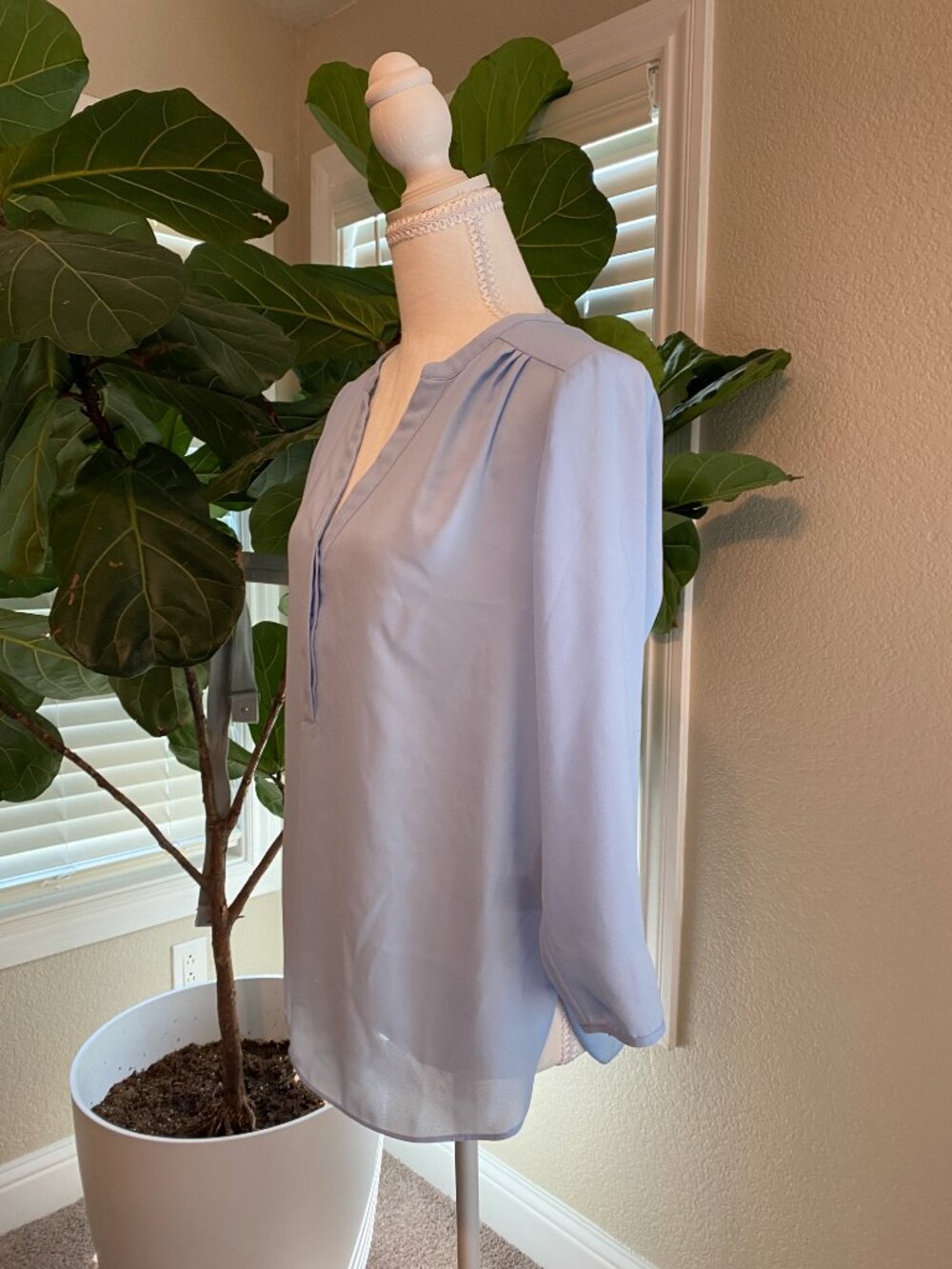πΌ NYDJ Pintuck Blouse XS | Boho 3/4 Sleeve Pleated Top Flowy - Picture 8 of 14